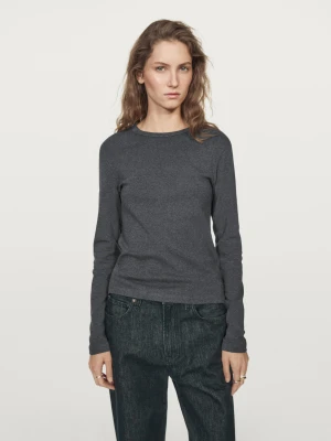 Melanżowa Prążkowana Koszulka Z Długim Rękawem - Szary Antracytowy - - Massimo Dutti - Kobieta