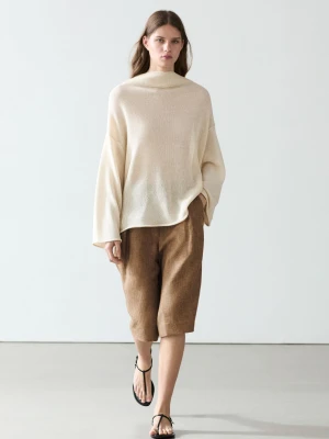 Melanżowe Bermudy Garniturowe Z Lnu - Wielbłądzi - - Massimo Dutti - Kobieta