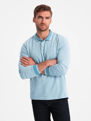 Melanżowy longsleeve męski polo z haftem – niebieski melanż V3 OM-POLS-0129
 -                                    S Ombre