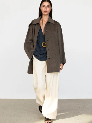 Melanżowy Płaszcz Z Mieszanki Wełny - Brązowy - Massimo Dutti - Female