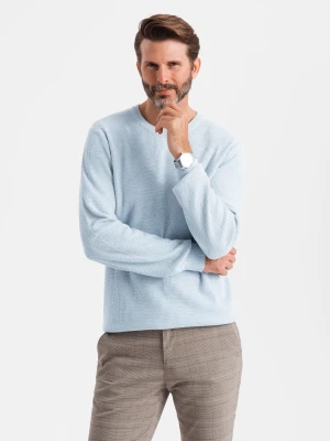 Melanżowy sweter męski ze strukturalnej dzianiny – błękitny V2 - Rozmiar: S Ombre Clothing