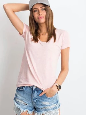 Melanżowy t-shirt damski w serek różowy BASIC FEEL GOOD