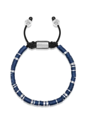 Men`s Beaded Bransoletka with Dark Blue and Silver Disc Beads Nialaya
