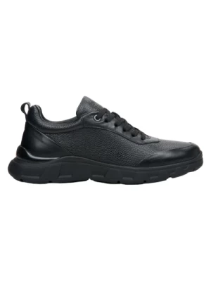 Mens Black Low-Top Sneakers made of Textured Genuine Leather Estro Er00113801 Estro
