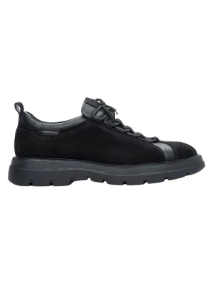 Men's Black Sneakers made of Nubuck and Genuine Leather with Elastic Lacing Estro Er00114194 Estro
