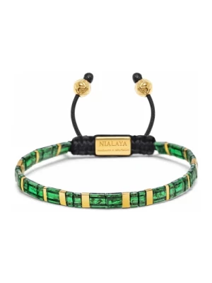 Men's Bracelet with Marbled Green and Gold Miyuki Tila Beads Nialaya