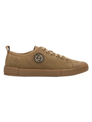 Mens Brown Low-Top Leather Sneakers with Perforations Estro Er00112635 Estro