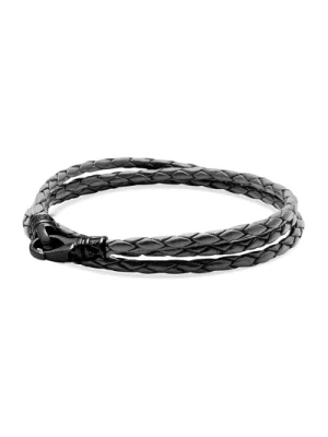 Men's Grey Metallic Wrap Around Leather Bracelet Nialaya