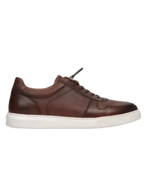 Mens Saddle Brown Leather Low-Top Sneakers with an Elastic Cuff Estro Er00112577 Estro