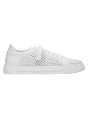 Mens White Leather Low-Top Sneakers with Perforation for Summer Estro Er00109553 Estro