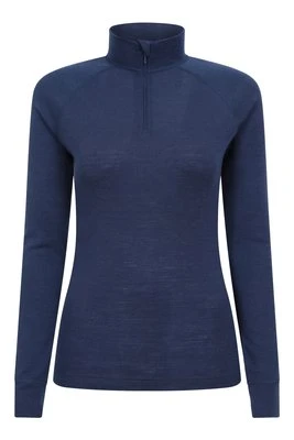 Merino II – damski top z długimi rękawami i suwakiem pod szyją - Navy Mountain Warehouse