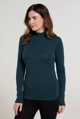 Merino II – damski top z długimi rękawami i suwakiem pod szyją - Teal Mountain Warehouse