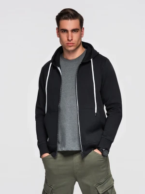 Męska bawełniana bluza dresowa BASIC rozpinana z kapturem - czarna V5 Ombre Clothing