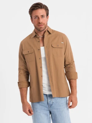 Męska bawełniana koszula REGULAR FIT z kieszeniami zapinanymi na guziki - camel V2 OM-SHCS-0146
 -                                    S Ombre