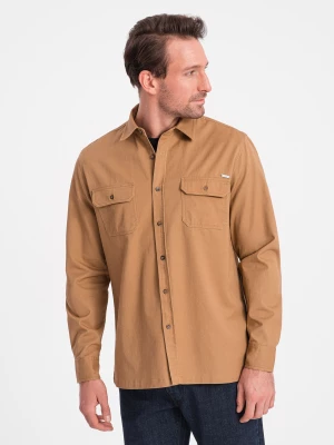 Męska bawełniana koszula REGULAR FIT z kieszeniami zapinanymi na guziki - camel V2 OM-SHCS-0146
 -                                    XL