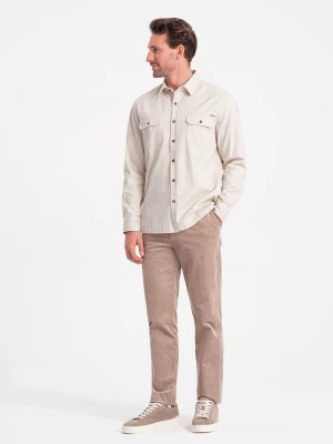 Męska bawełniana koszula REGULAR FIT z kieszeniami zapinanymi na guziki - kremowa V1 OM-SHCS-0146
 -                                    L