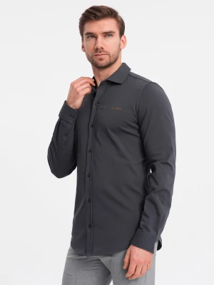 Męska bawełniana koszula REGULAR z dzianiny single jersey - grafitowa V6 - Rozmiar: M Ombre Clothing