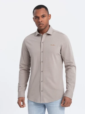 Męska bawełniana koszula REGULAR z dzianiny single jersey - popielata V5 Ombre Clothing