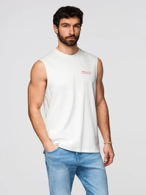 Męska bawełniana koszulka bez rękawów TANK TOP - biała V1 - Rozmiar: L Ombre Clothing