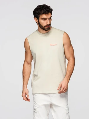 Męska bawełniana koszulka bez rękawów TANK TOP - kremowa V3 - Rozmiar: L Ombre Clothing szary