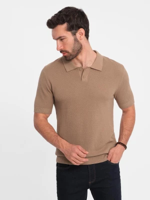 Męska bawełniana koszulka polo ze strukturalnej dzianiny – jasnobrązowa V3 OM-POSS-0117
 -                                    S Ombre