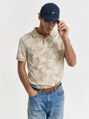 Męska beżowa bawełniana koszulka polo z nadrukiem tropikalnym GANT