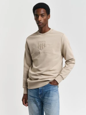 Męska beżowa bluza regular fit z okrągłym dekoltem GANT