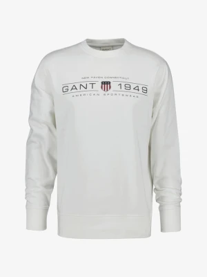 Męska beżowa bluza z okrągłym dekoltem z grafiką GANT