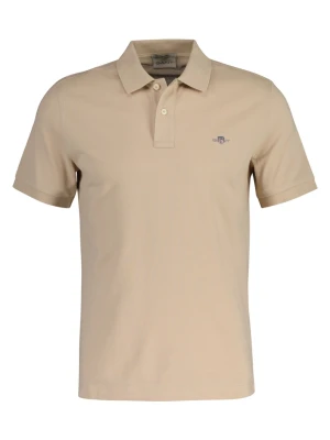 Męska beżowa koszulka polo slim fit z krótkim rękawem z bawełnianej piki GANT