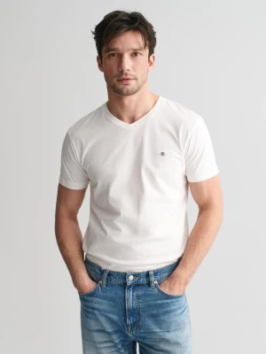 Męska biała koszulka w serek slim fit GANT