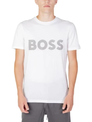 Męska Biała Koszulka z Nadrukiem Hugo Boss