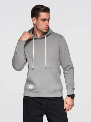 Męska bluza bawełniana dresowa BASIC kangurka z kapturem OM-SSBN-0270 - Rozmiar: S Ombre Clothing szary