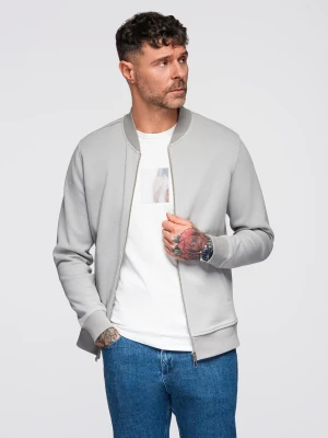 Zdjęcie produktu Męska bluza bomberka z dzianiny pique – szara V4 - Rozmiar: L Ombre Clothing