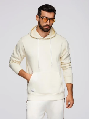 Męska bluza dresowa BASIC kangurka z kapturem - kremowa V11 Ombre Clothing