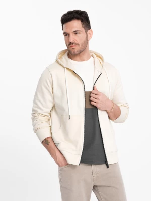 Męska bluza dresowa BASIC rozpinana z kapturem - kremowa V11 OM-SSBZ-0178
 -                                    S Ombre