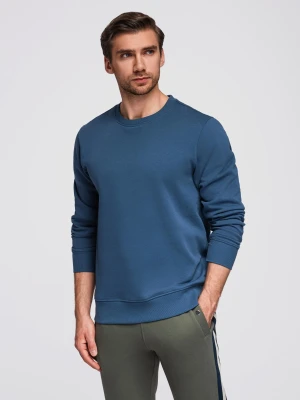 Męska bluza dresowa BASIC z okrągłym dekoltem - granatowa V4 Ombre Clothing