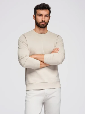Męska bluza dresowa BASIC z okrągłym dekoltem - jasnobeżowa V1 - Rozmiar: M Ombre Clothing