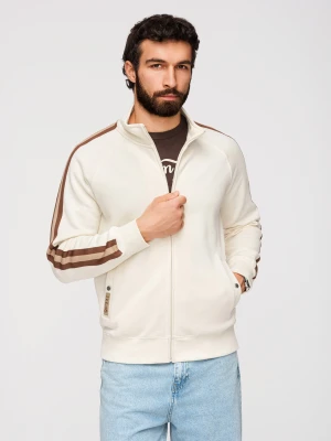 Męska bluza dresowa z wysokim kołnierzem i lampasami – kremowa V3 Ombre Clothing kremowy