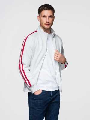 Męska bluza dresowa z wysokim kołnierzem i lampasami – szary melanż V1 - Rozmiar: XXL Ombre Clothing