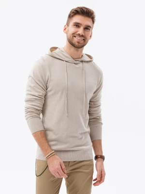 Męska bluza dzianinowa z kapturem - beżowa V5 Ombre Clothing