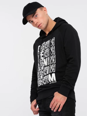 Męska bluza kangurka nierozpinana z kapturem i nadrukiem - czarna V1 OM-SSPS-0158
 -                                    S Ombre