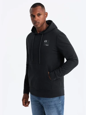Męska bluza kangurka z kapturem i logotypem – czarna V1 Ombre Clothing