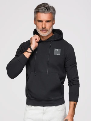 Męska bluza kangurka z kapturem i logotypem – czarna V1 - Rozmiar: XXL Ombre Clothing