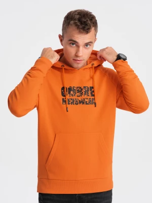 Męska bluza kangurka z kapturem i nadrukiem - pomarańczowa V1 OM-SSPS-0155
 -                                    L