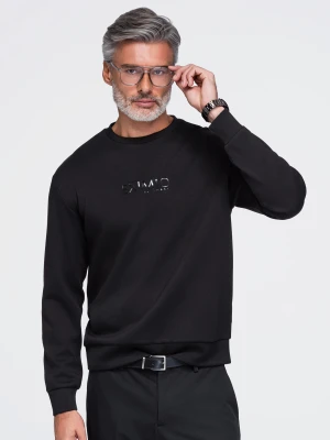 Męska bluza regular z błyszczącym printem na klatce piersiowej - czarna V1 - Rozmiar: L Ombre Clothing