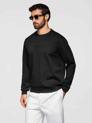 Męska bluza regular z błyszczącym printem na klatce piersiowej - czarna V1 - Rozmiar: M Ombre Clothing