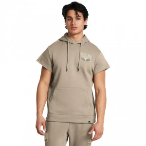 Męska bluza treningowa nierozpinana z krótkim rękawem Under Armour Project Rock Q1 SS Icon Fleece HD - beżowa