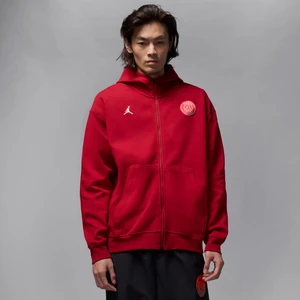 Męska bluza z kapturem i zamkiem na całej długości Dri-FIT Paris Saint-Germain Hoop Fleece - Czerwony Nike