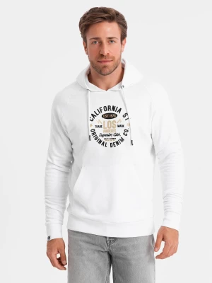 Męska bluza z nadrukiem kangurka - biała V1 - Rozmiar: M Ombre Clothing