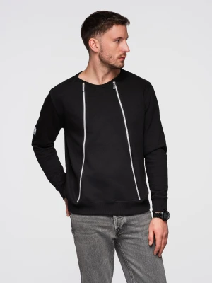 Zdjęcie produktu Męska bluza z ozdobnymi zamkami z przodu – czarna V1 - Rozmiar: XL Ombre Clothing